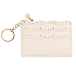 Lola Vegan Leather Card Case | Ivory with Faux Pearl & Gold Hardware